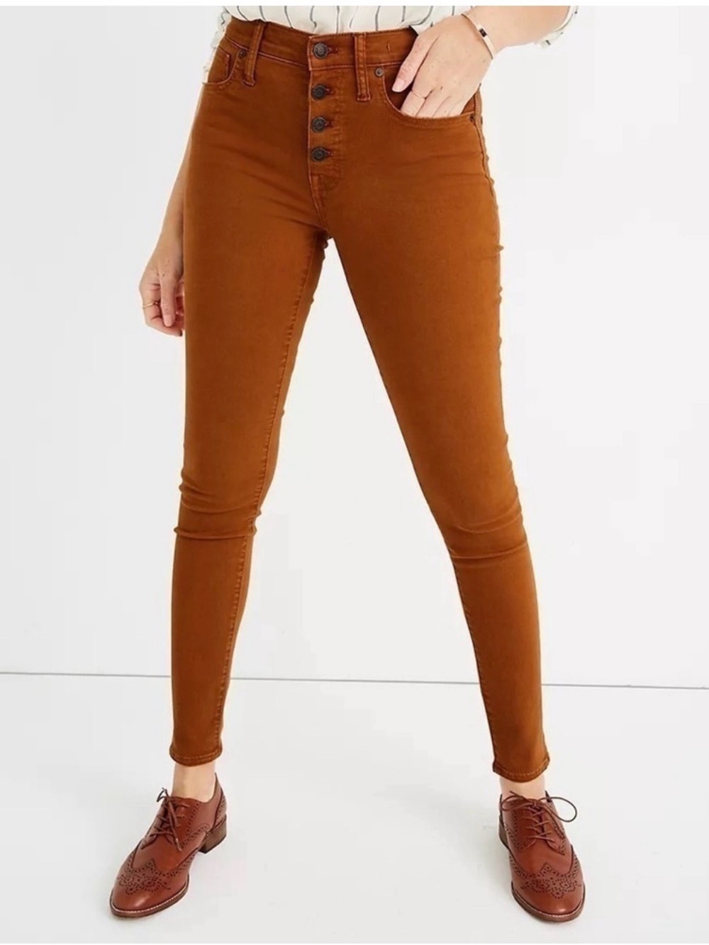 Madewell 9” Mid Rise Skinny Jeans Womens 28 Rust Orange Button Fly Stretch Denim